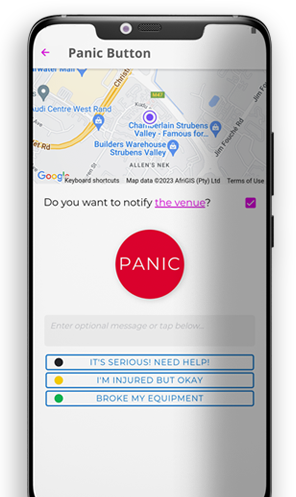 ActiFinder Mobile App Panic Screen